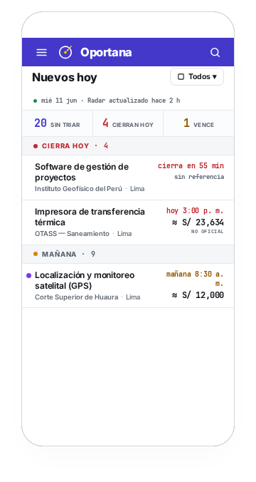 Feed de oportunidades en Oportana